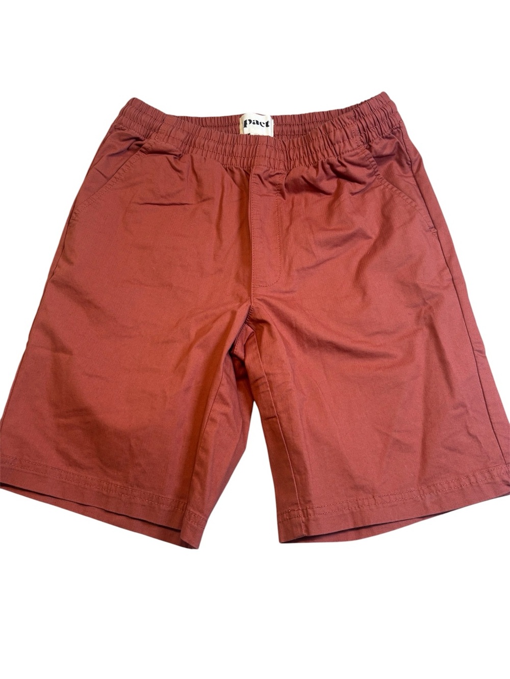 Pact Organic Cotton Canvas Shorts Men’s Medium Adobe Red Elastic Waist 9”